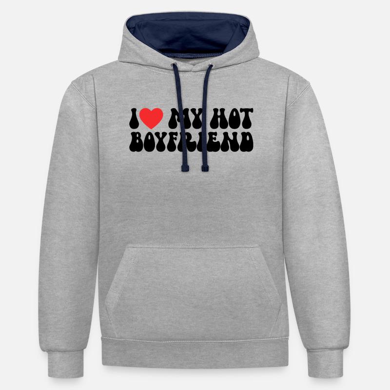 J’adore mon ami chaud - Sweat à capuche contrasté - gris chiné/bleu marine