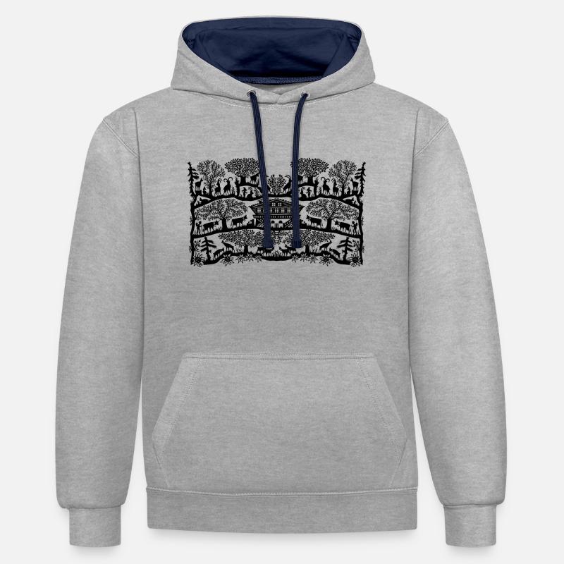 Coupe de ciseaux - Sweat à capuche contrasté - gris chiné/bleu marine