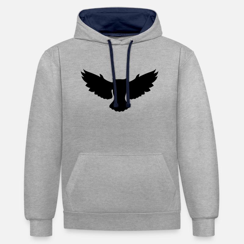 Fliegende Eule - Kontrast-Hoodie - Grau meliert/Navy