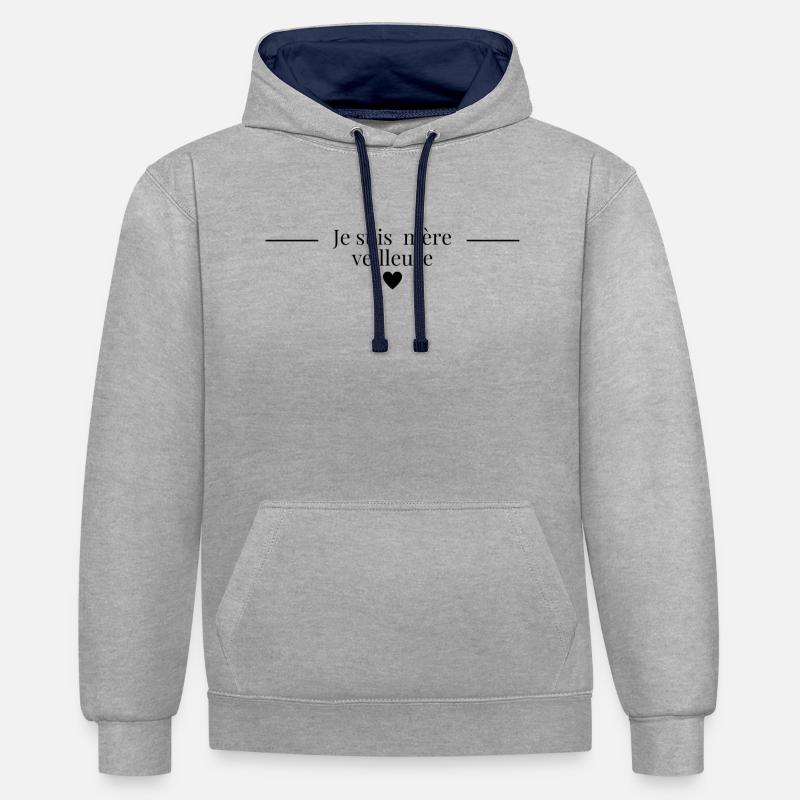 Je suis mère veilleuse - Sweat à capuche contrasté - gris chiné/bleu marine
