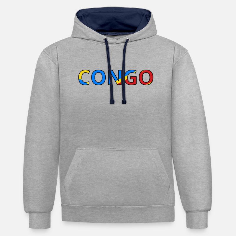 Drapeau Congo (Rép. dém.) - Sweat à capuche contrasté - gris chiné/bleu marine