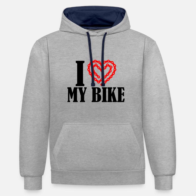 J'adore mon vélo - Sweat à capuche contrasté - gris chiné/bleu marine