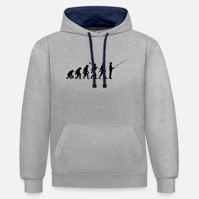 Evolution Pêcheur Pêche Poisson - Sweat à capuche contrasté - gris chiné/bleu marine