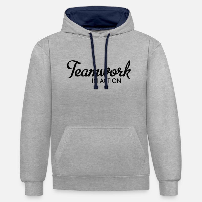 Teamwork - Sweat à capuche contrasté - gris chiné/bleu marine