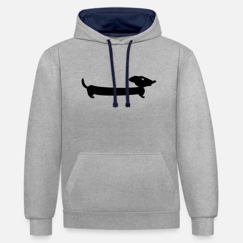 stretch teckel / stretch dachshund (1c) - Sweat à capuche contrasté - gris chiné/bleu marine