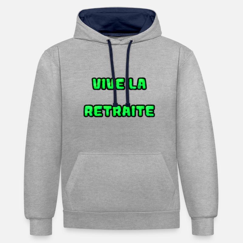 RETRAITE. RETRAITE. RETRAITEE. RETRAITE - Sweat à capuche contrasté - gris chiné/bleu marine