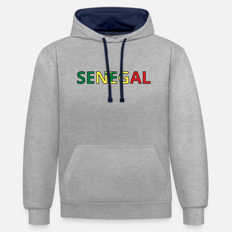 Drapeau Sénégal - Sweat à capuche contrasté - gris chiné/bleu marine