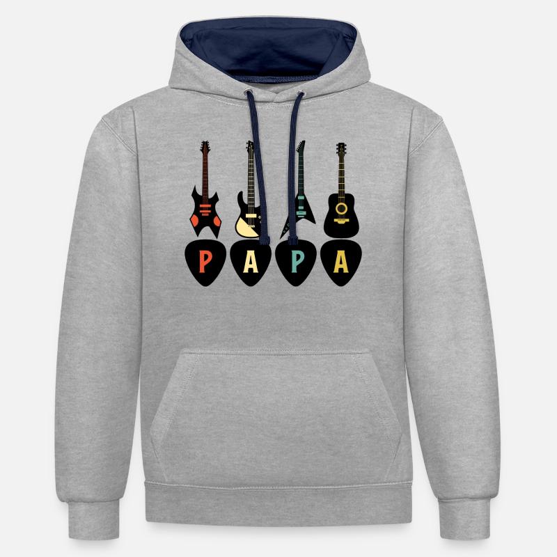 PAPA Guitariste - Sweat à capuche contrasté - gris chiné/bleu marine