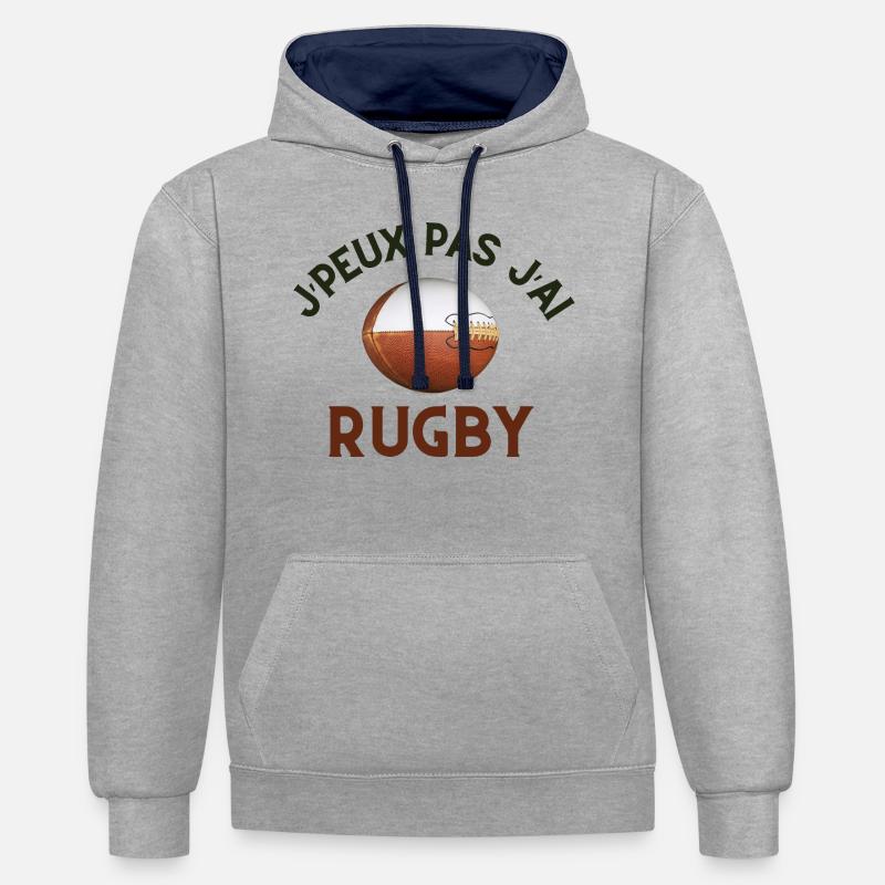 J'Peux pas j'ai Rugby - Sweat à capuche contrasté - gris chiné/bleu marine