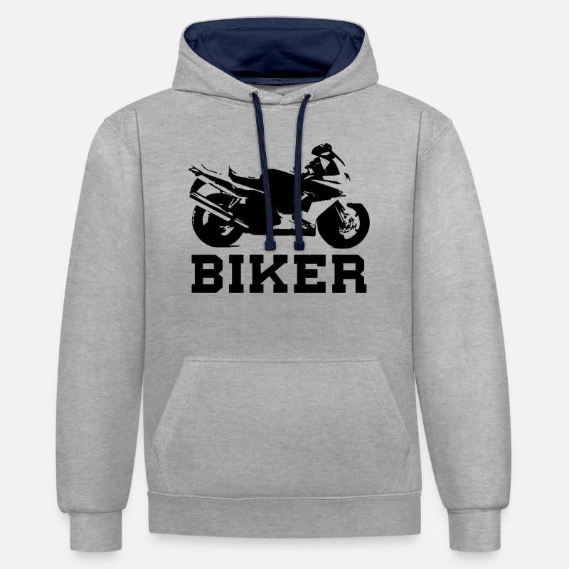 Motard Mottorrad - Sweat à capuche contrasté - gris chiné/bleu marine