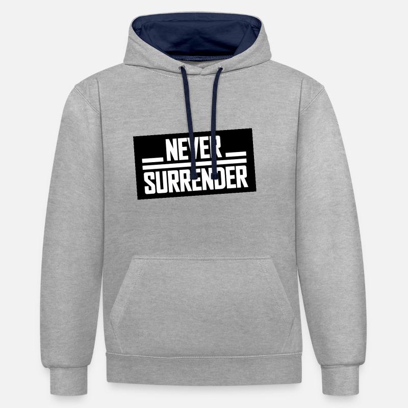 Never Surrender - Kontrast-Hoodie - Grau meliert/Navy