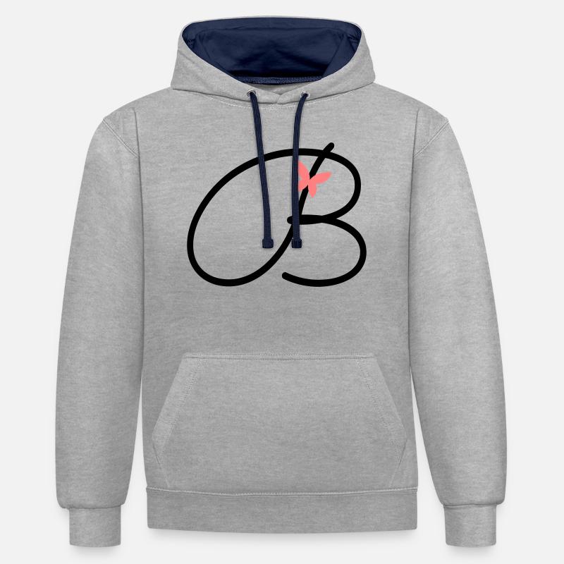 Lettre B Lettre initiale Papillon - Sweat à capuche contrasté - gris chiné/bleu marine
