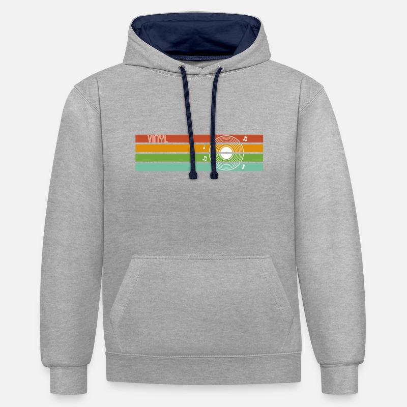 VINYLE RÉTRO - Sweat à capuche contrasté - gris chiné/bleu marine