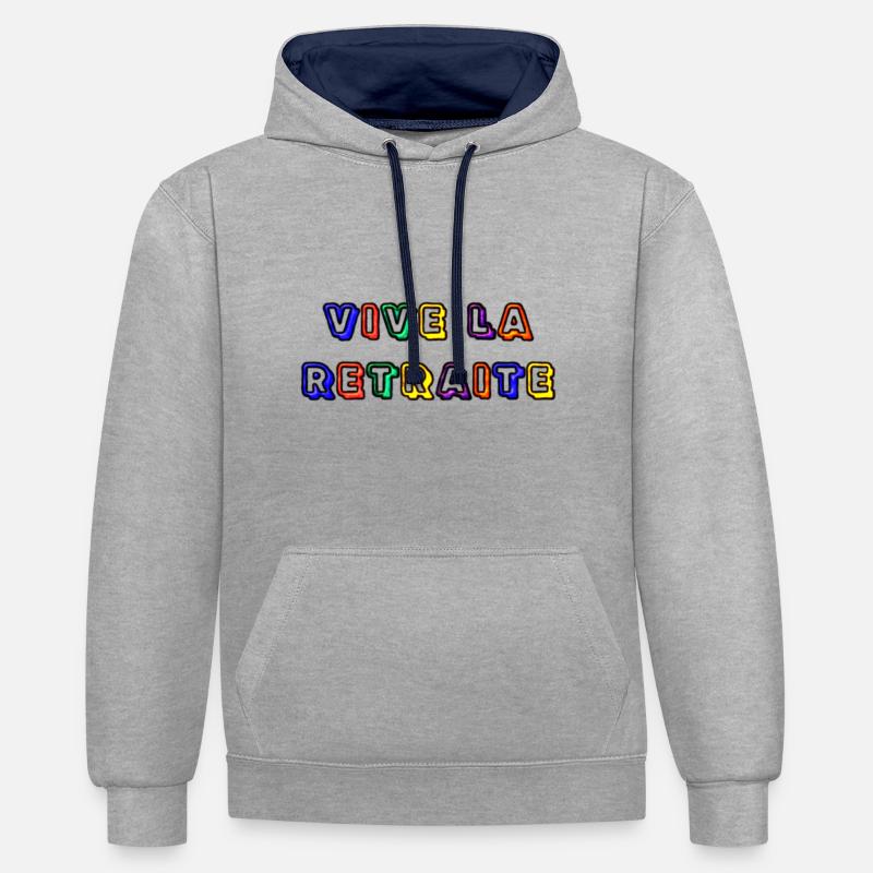 RETRAITE. RETRAITE. RETRAITEE. RETRAITE - Sweat à capuche contrasté - gris chiné/bleu marine