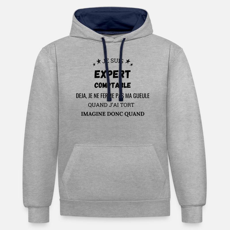 Je suis expert comptable - Sweat à capuche contrasté - gris chiné/bleu marine