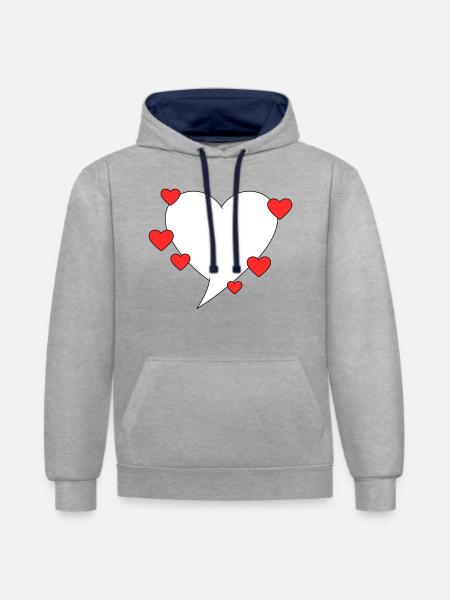 Speech bubble with hearts - Contrast hoodie - heather grey/navy
