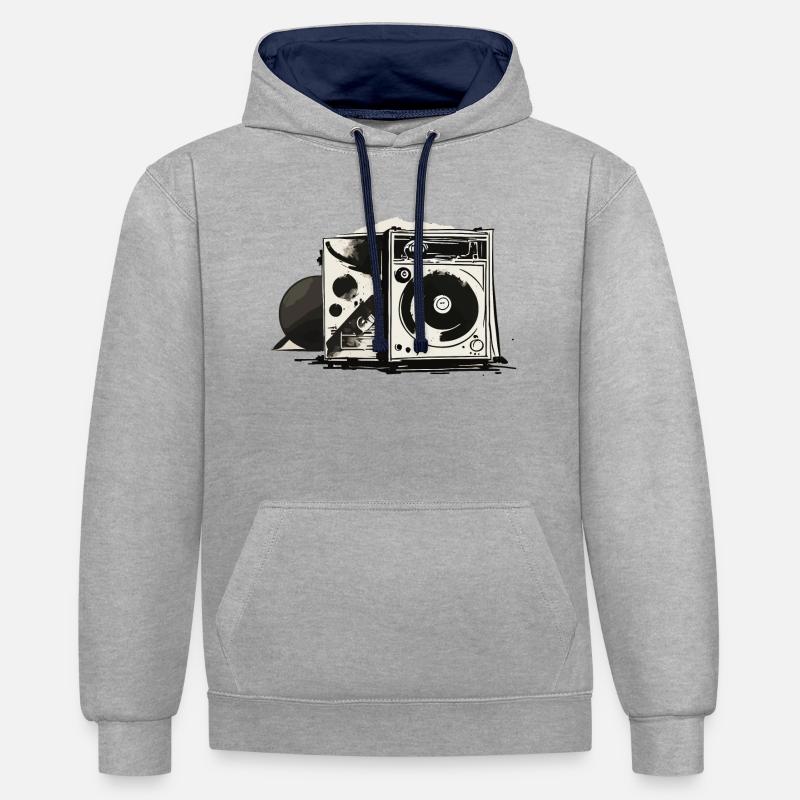 Haut-parleurs de vente de garage - Sweat à capuche contrasté - gris chiné/bleu marine