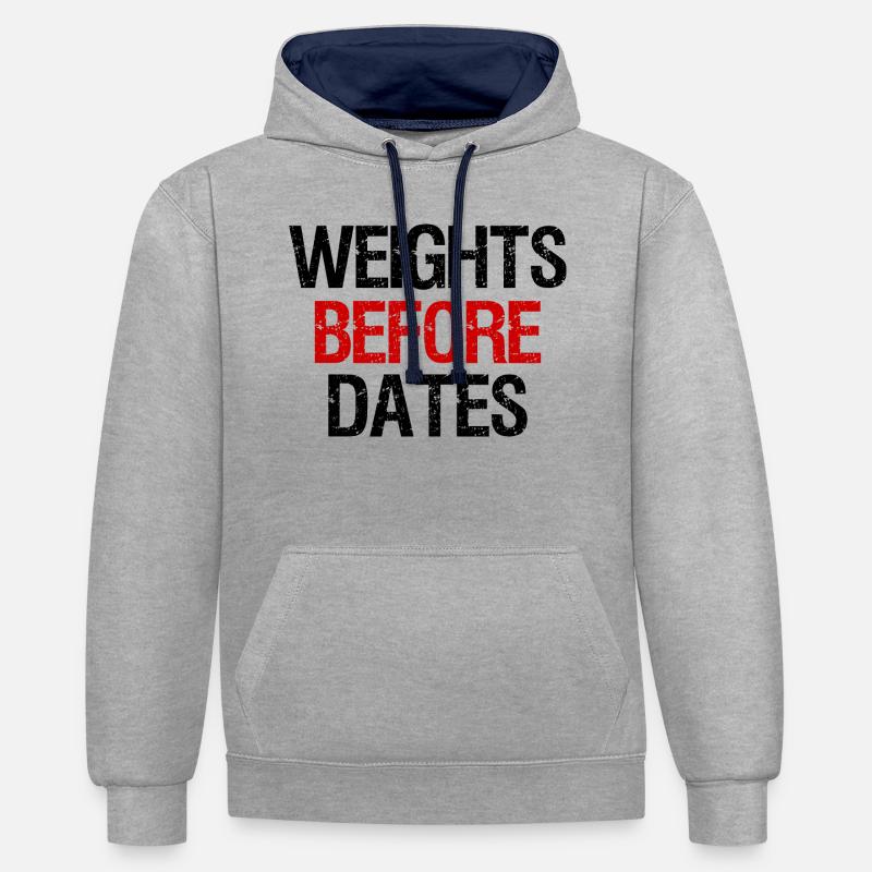 Weights Before Dates (black/red) - Kontrast-Hoodie - Grau meliert/Navy