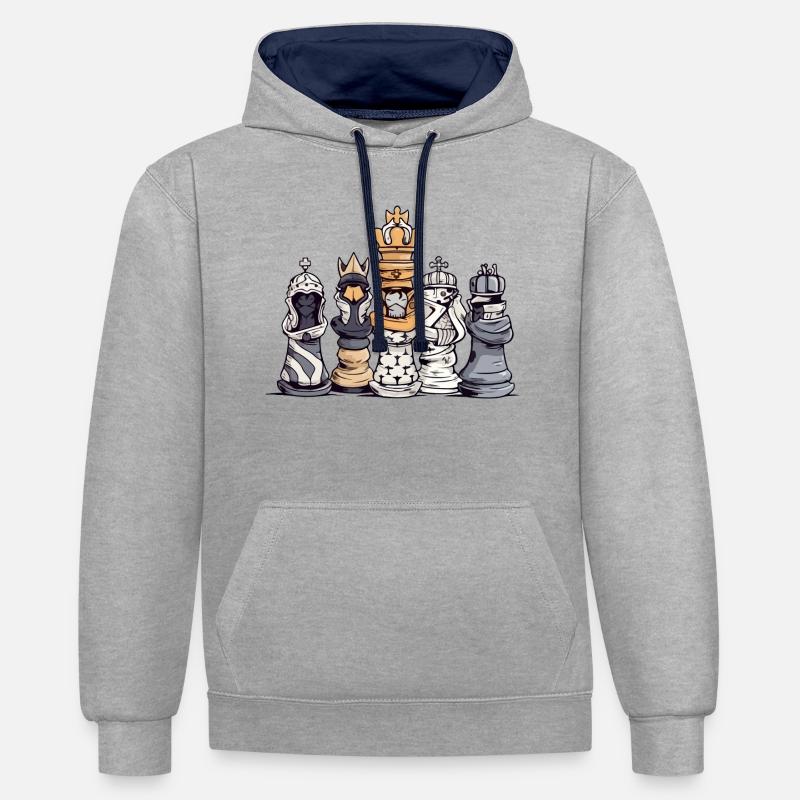 Préparation échiquéenne - Sweat à capuche contrasté - gris chiné/bleu marine