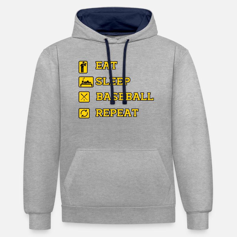 EAT SLEEP BASEBALL REPEAT - Sweat à capuche contrasté - gris chiné/bleu marine