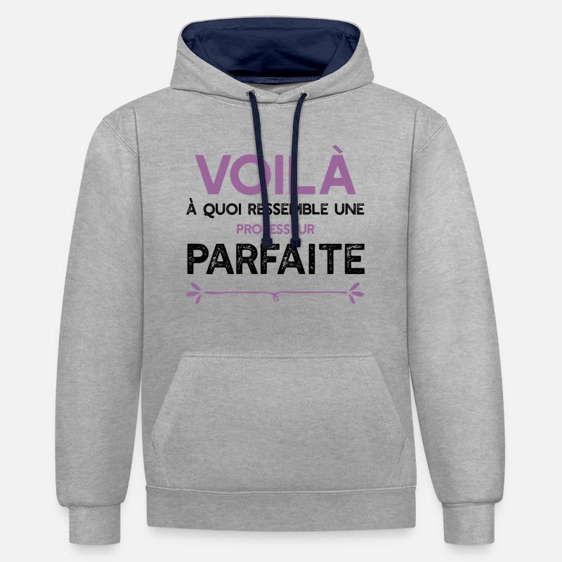 Une Professeur parfaite cadeau - Sweat à capuche contrasté - gris chiné/bleu marine