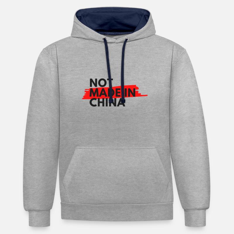 Non fabriqué en Chine - Sweat à capuche contrasté - gris chiné/bleu marine