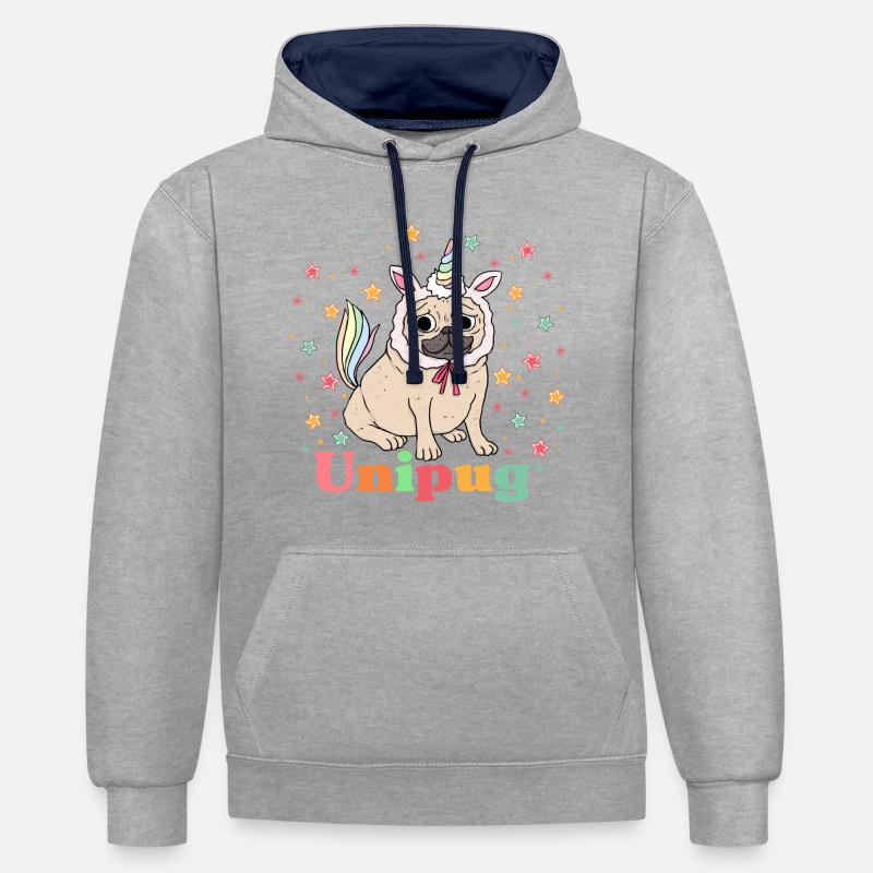 graphique unipug - Sweat à capuche contrasté - gris chiné/bleu marine