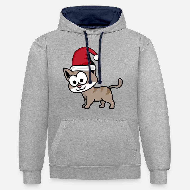 Cat Comic Noël - Sweat à capuche contrasté - gris chiné/bleu marine