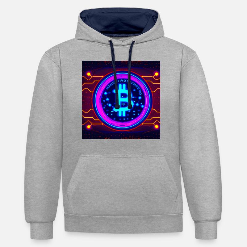 Bitcoin connecté à la matrice - Sweat à capuche contrasté - gris chiné/bleu marine