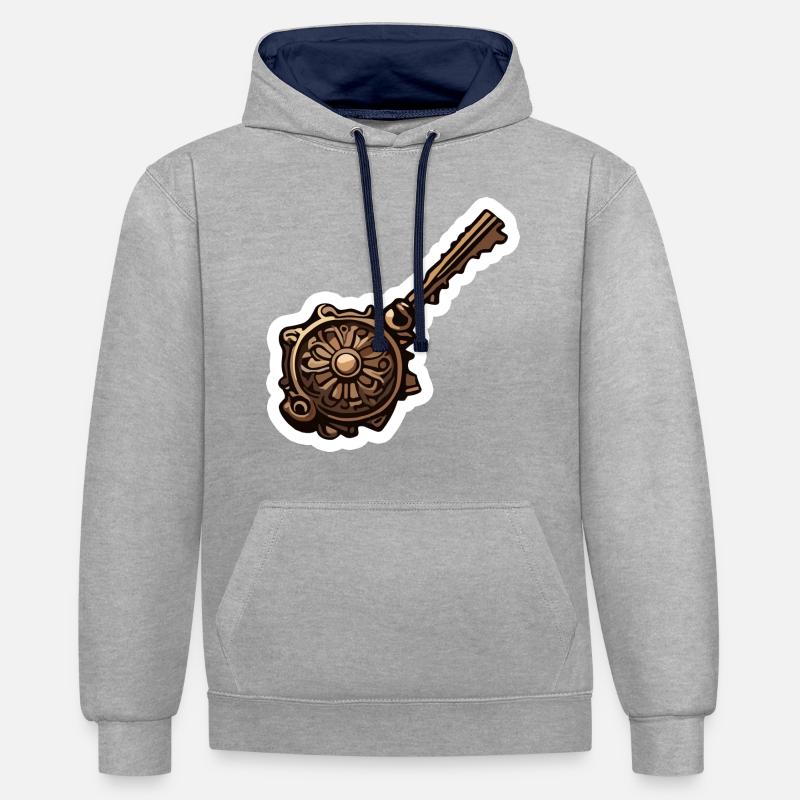 Clé / Serrure / Verrouillé / Sécurité - Sweat à capuche contrasté - gris chiné/bleu marine