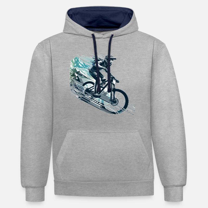 VTT VTT Descente Cadeau - Sweat à capuche contrasté - gris chiné/bleu marine