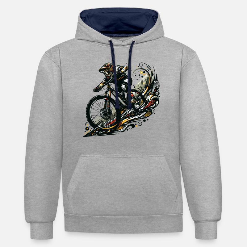 VTT VTT Descente Cadeau - Sweat à capuche contrasté - gris chiné/bleu marine