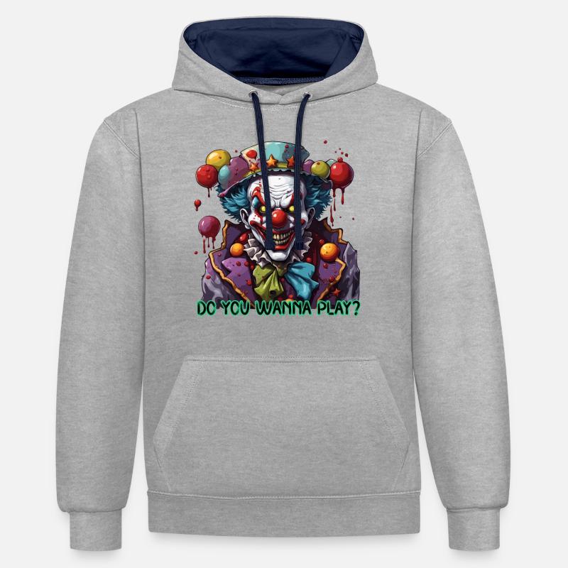 Clown / Cirque / Carnaval / Carnaval / Ludique - Sweat à capuche contrasté - gris chiné/bleu marine