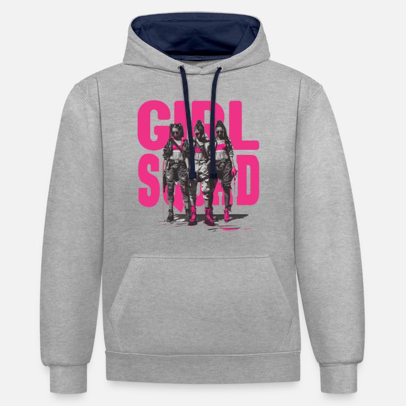 Équipe de filles - Sweat à capuche contrasté - gris chiné/bleu marine