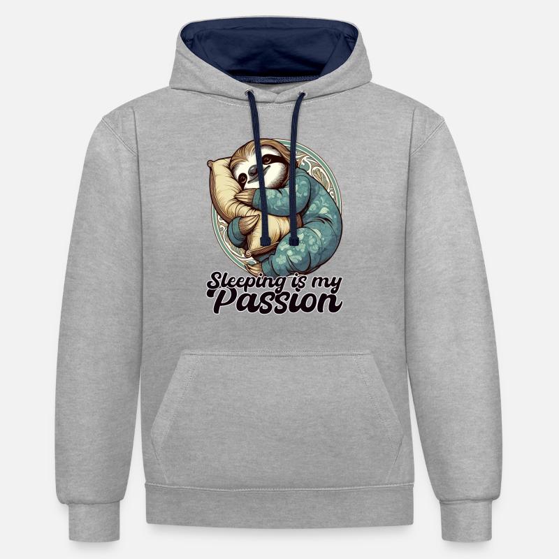 Sloth Sleeping Passion Gift - Contrast hoodie - heather grey/navy