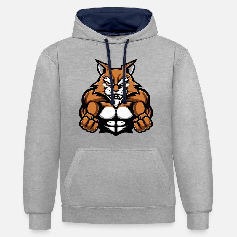 Katze Muskeln Workout - Kontrast-Hoodie - Grau meliert/Navy