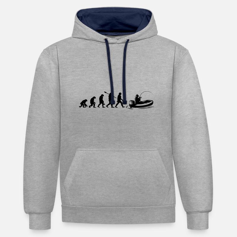 Evolution Bateau pêche | Pêcheur Cadeau - Sweat à capuche contrasté - gris chiné/bleu marine