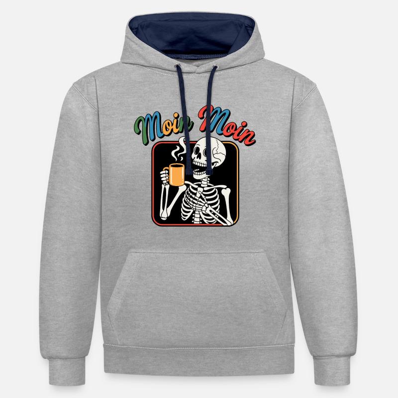 Café Squelette Moin Moin - Sweat à capuche contrasté - gris chiné/bleu marine