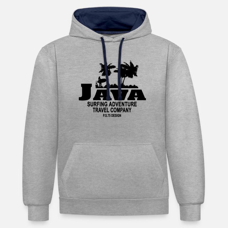 Java - Indonésie - Surf - Sweat à capuche contrasté - gris chiné/bleu marine