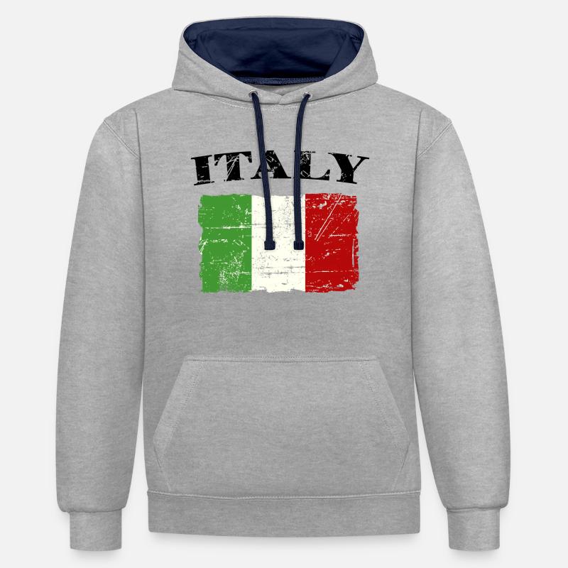 Drapeau italien - Sweat à capuche contrasté - gris chiné/bleu marine