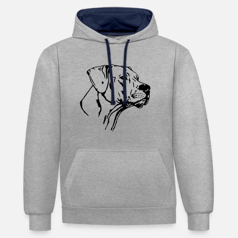 (214) Dogo Argentino chien - Sweat à capuche contrasté - gris chiné/bleu marine