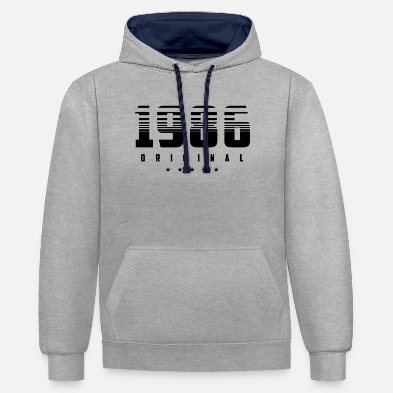 Né en 1986 l’original - Sweat à capuche contrasté - gris chiné/bleu marine