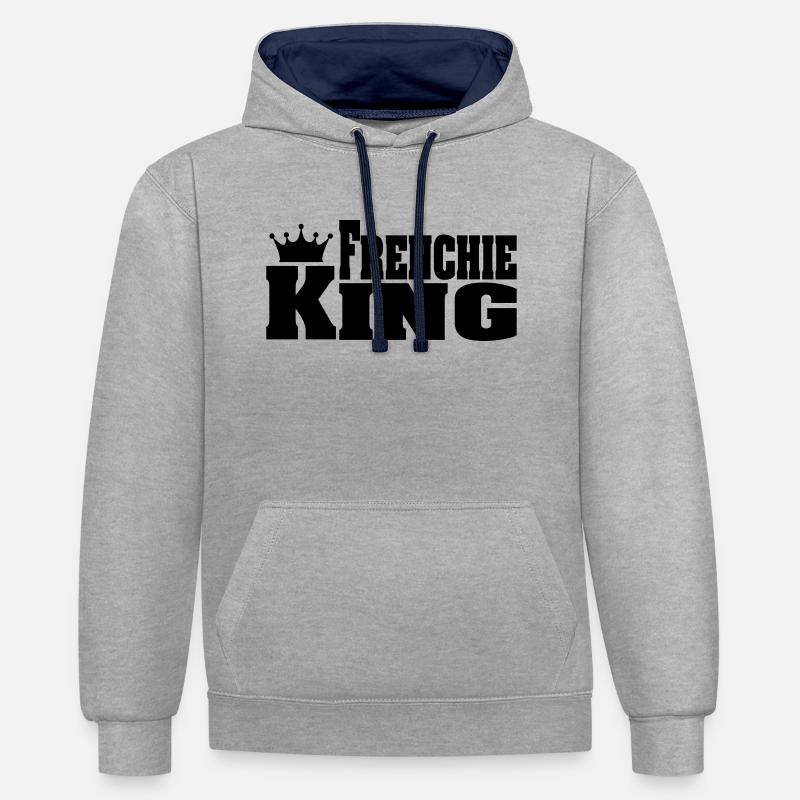 FRENCHIE KING bouledogue français - Sweat à capuche contrasté - gris chiné/bleu marine