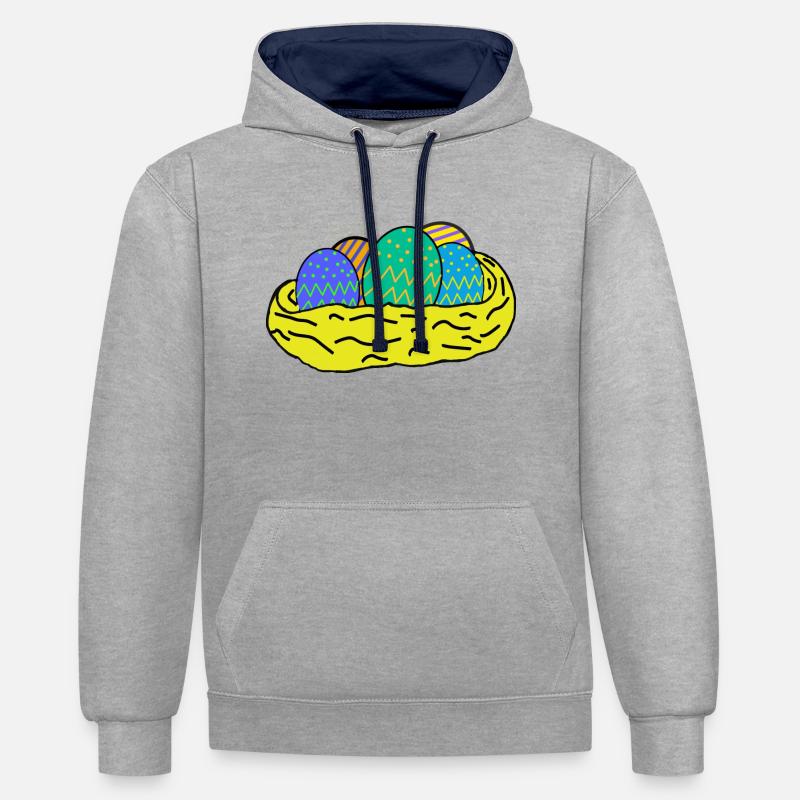 Oeufs de Pâques - Sweat à capuche contrasté - gris chiné/bleu marine