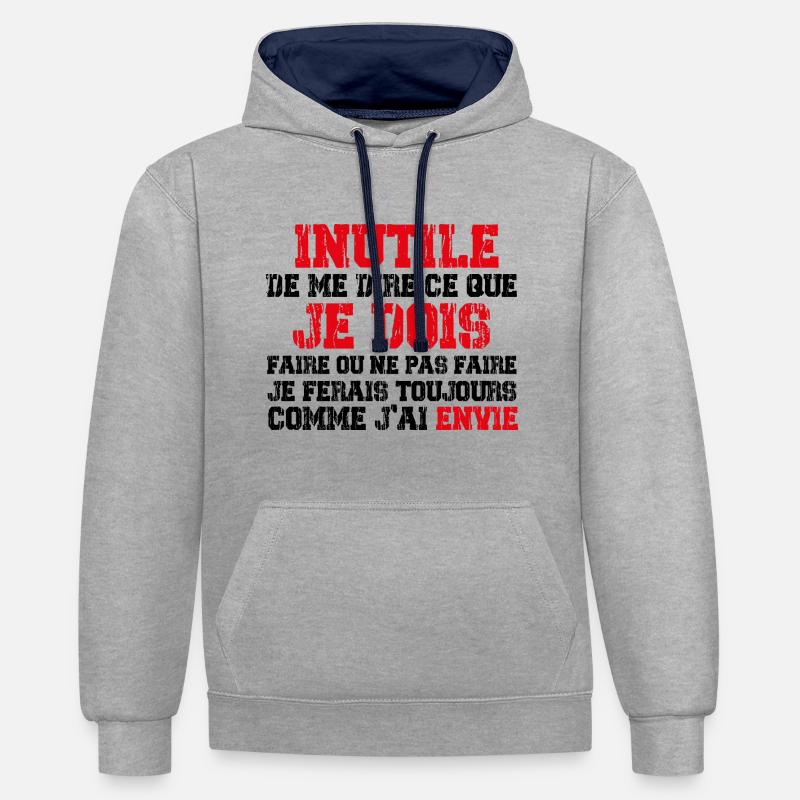 C'est Moi Qui Décide ! - Sweat à capuche contrasté - gris chiné/bleu marine