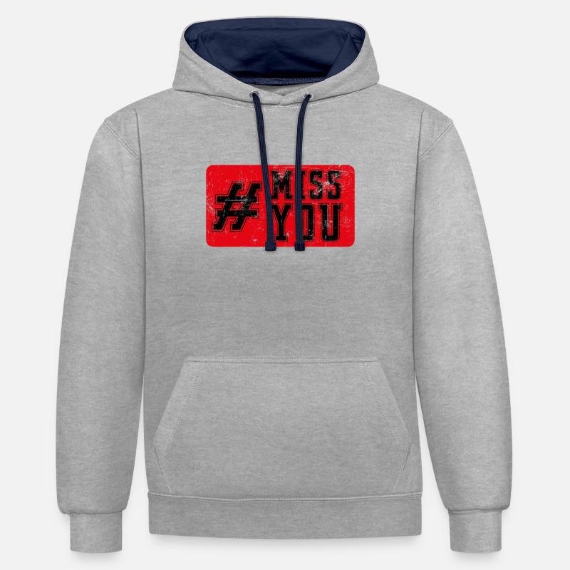 Tu me manques Vintage - Sweat à capuche contrasté - gris chiné/bleu marine