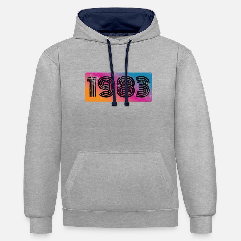 1983 40e anniversaire - Sweat à capuche contrasté - gris chiné/bleu marine
