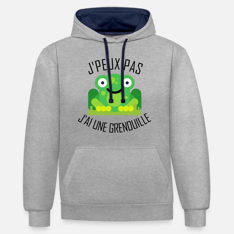 J'peux pas j'ai une Grenouille - Sweat à capuche contrasté - gris chiné/bleu marine