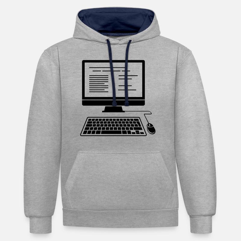 PC Desktop Computer - Kontrast-Hoodie - Grau meliert/Navy