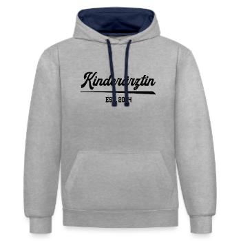 2024 Kinderärztin Ärztin Pädiatrie Kinderaerztin - Kontrast-Hoodie - Grau meliert/Navy - Vorne - Liana (172cm) & Jaron (178cm)